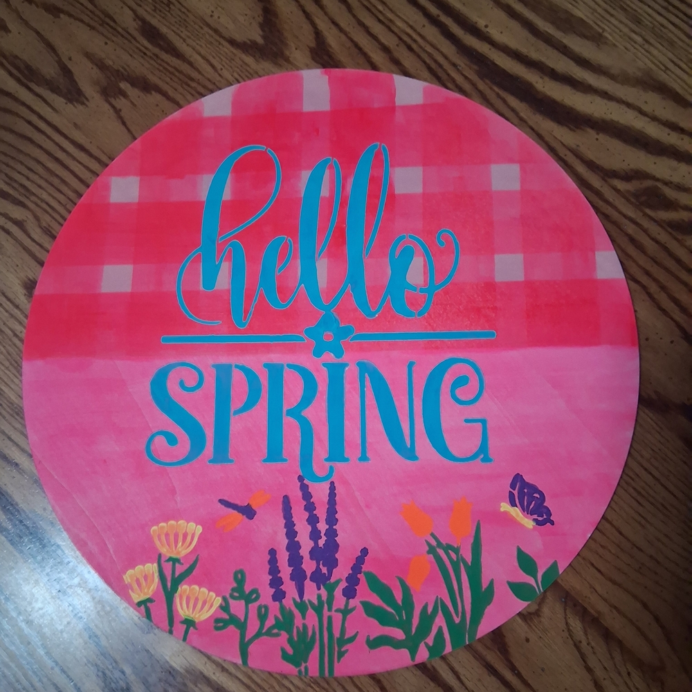 Pink 'Hello Spring' Round Sign